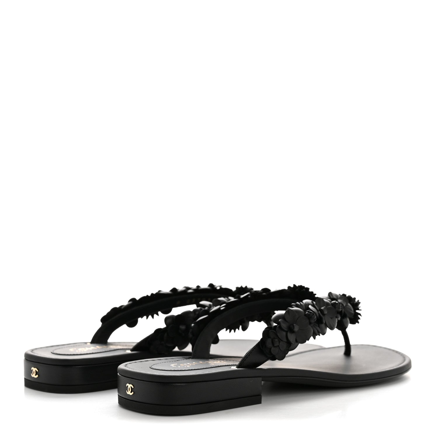 Chanel Lambskin Camellia Thong Sandals 38.5 Black 5 of 10
