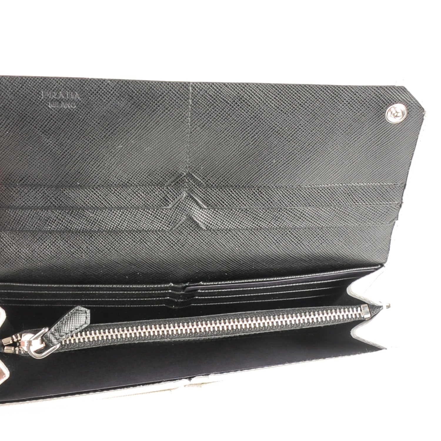 Prada Saffiano Corner Continental Flap Wallet Talco Black 5 of 8