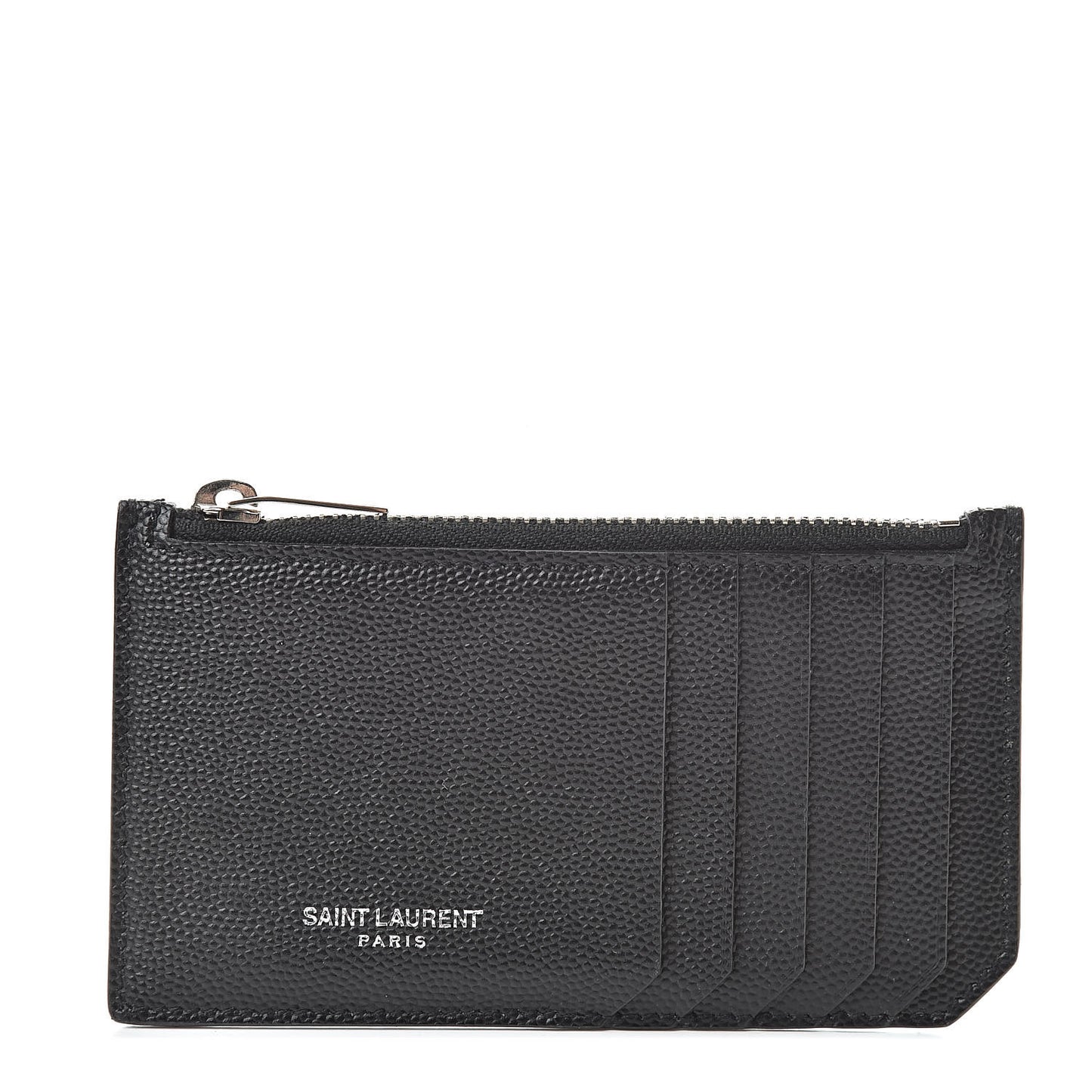 Grained Calfskin 5 Fragments Zip Pouch Card Holder Black