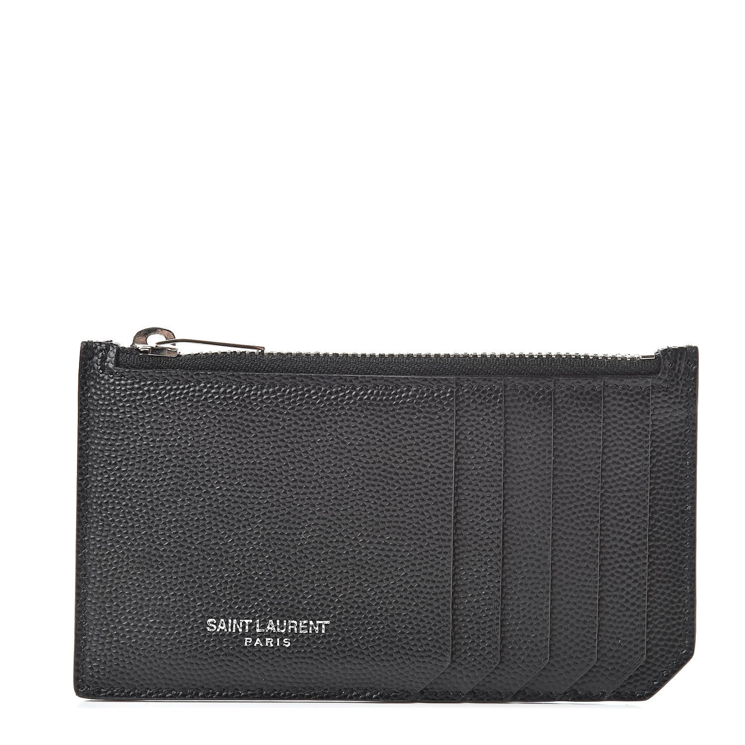 Saint Laurent Grained Calfskin 5 Fragments Zip Pouch Card Holder Black 1 of 8