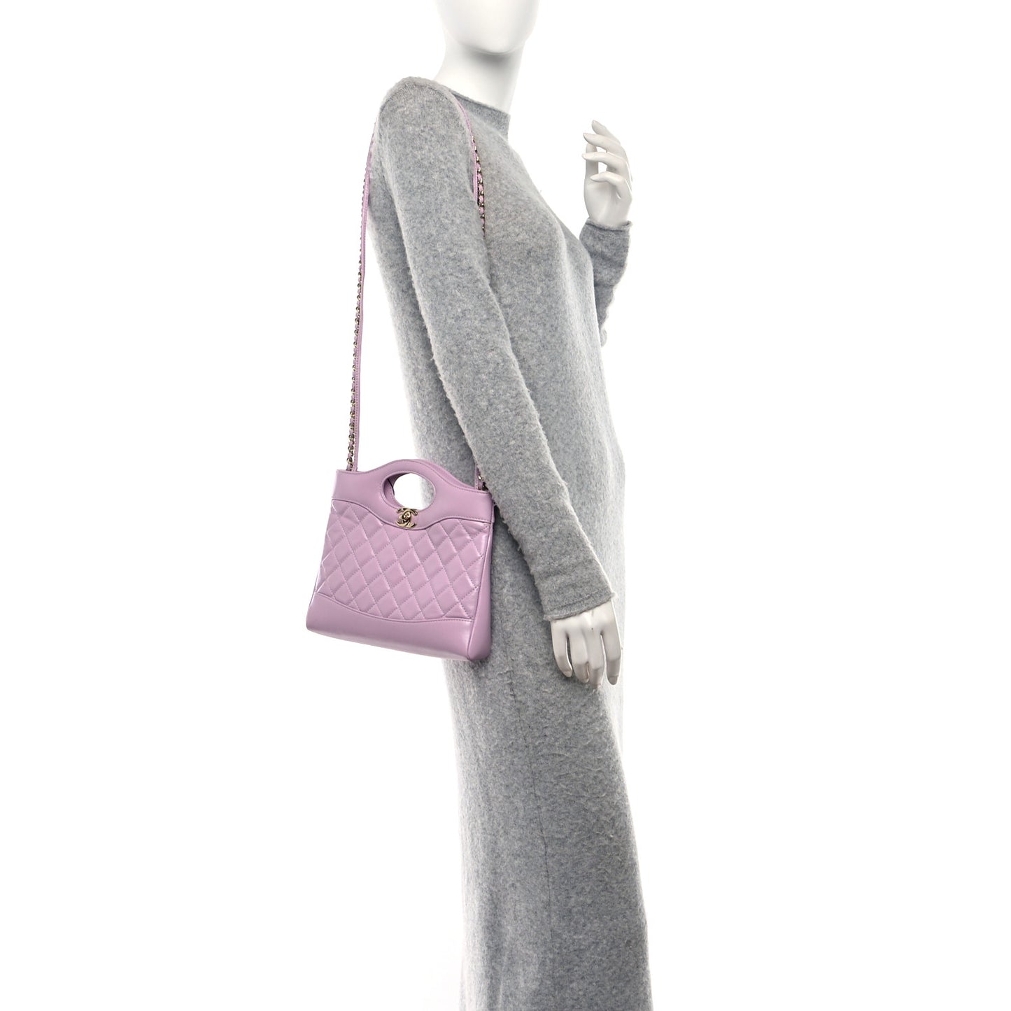 Shiny Lambskin Quilted Mini 31 Shopping Bag Light Purple