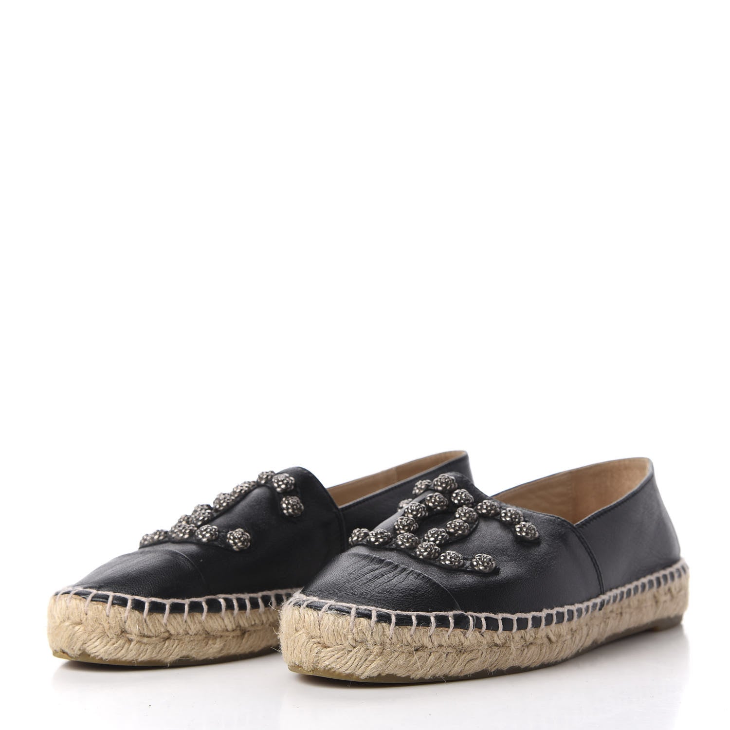 Chanel Lambskin Camellia CC Stud Espadrilles 35 Black 2 of 13