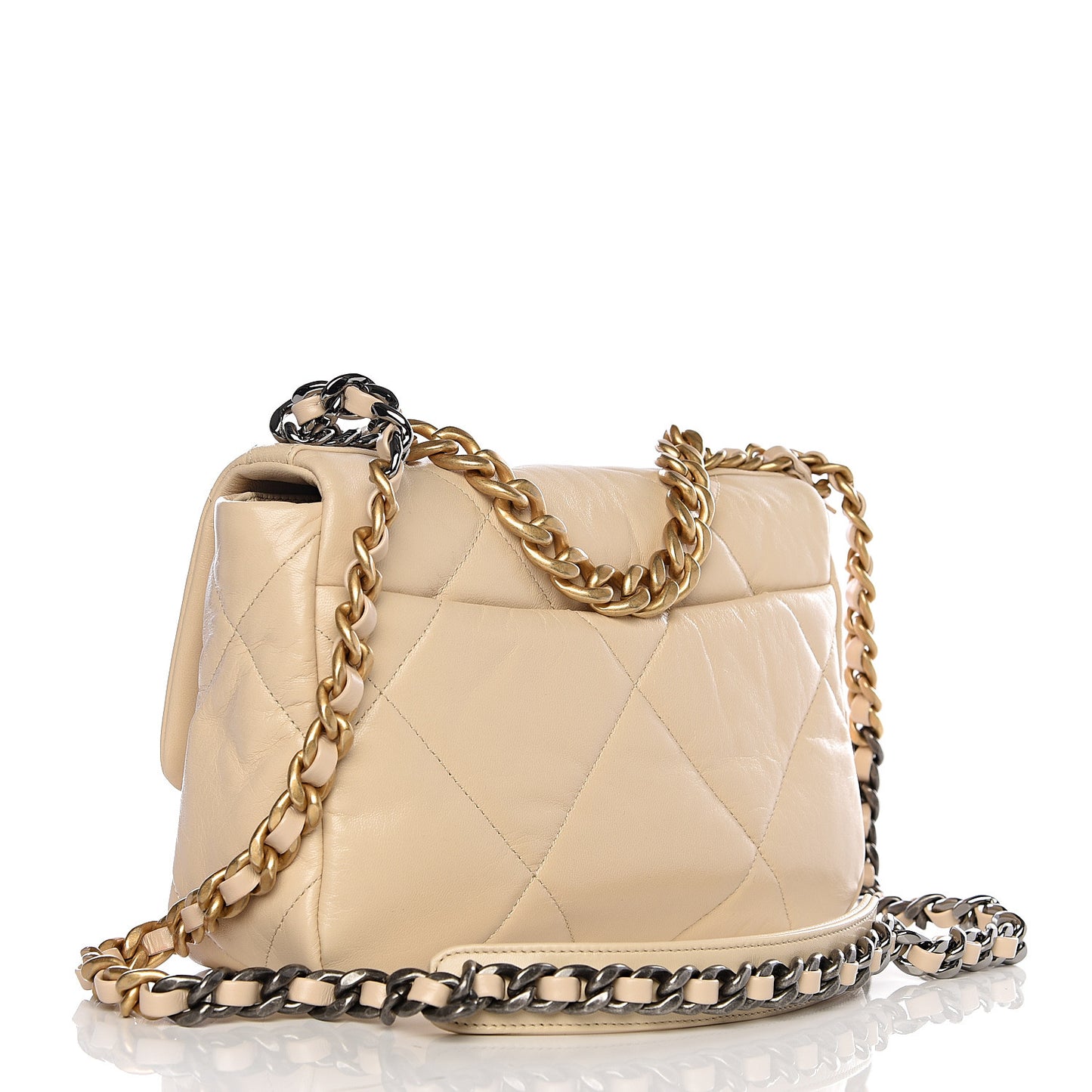 Goatskin Quilted Medium 19 Flap Light Beige