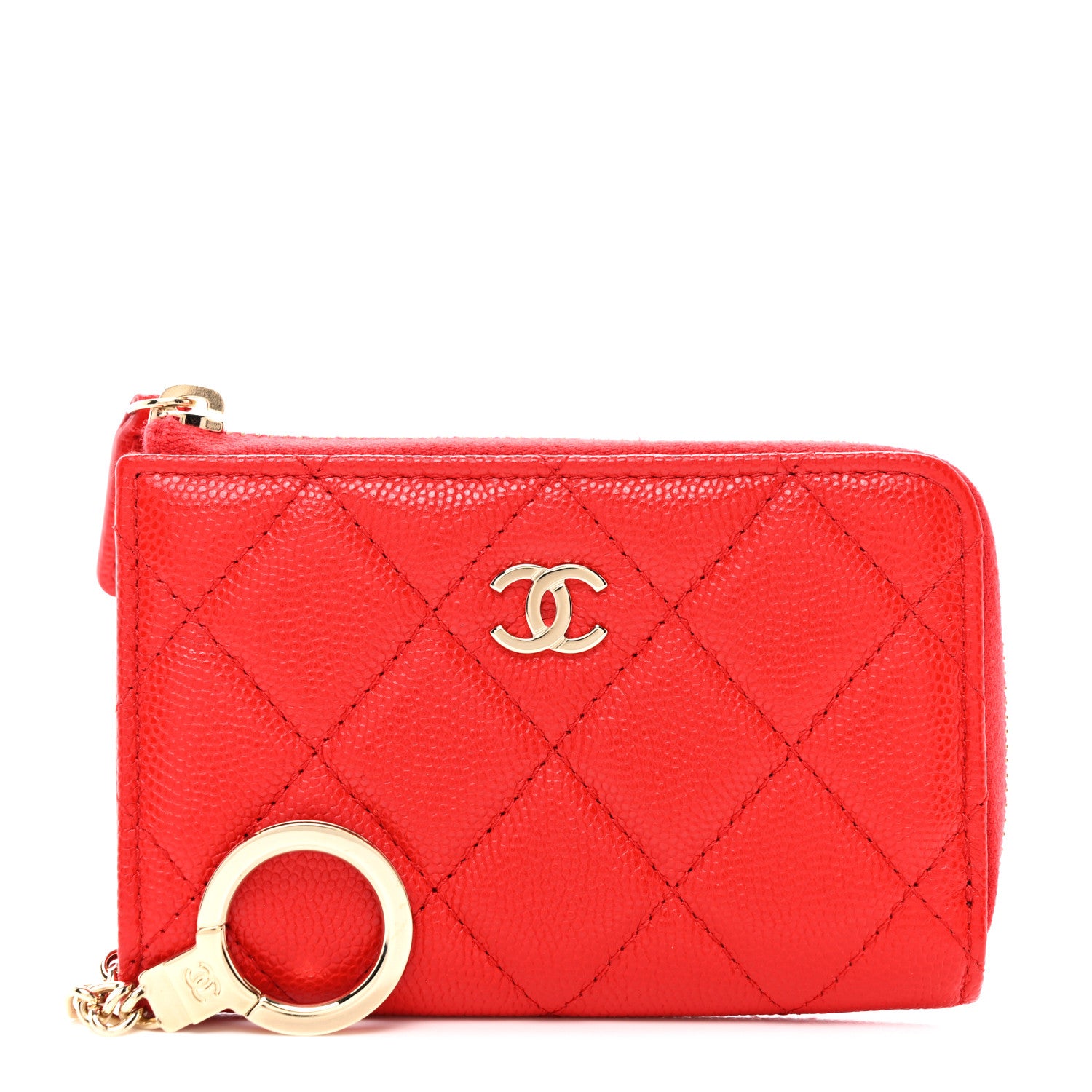 Chanel Caviar Quilted Zipped Key Holder Case Red 1 of 7