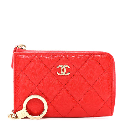 Chanel Caviar Quilted Zipped Key Holder Case Red 1 of 7