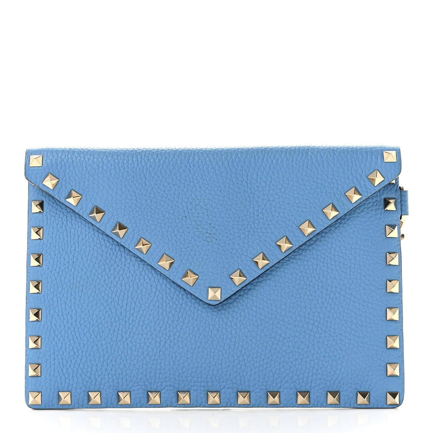 Valentino Garavani Pebbled Calfskin Medium Rockstud Envelope Flat Wristlet Pouch Denim 1 of 7
