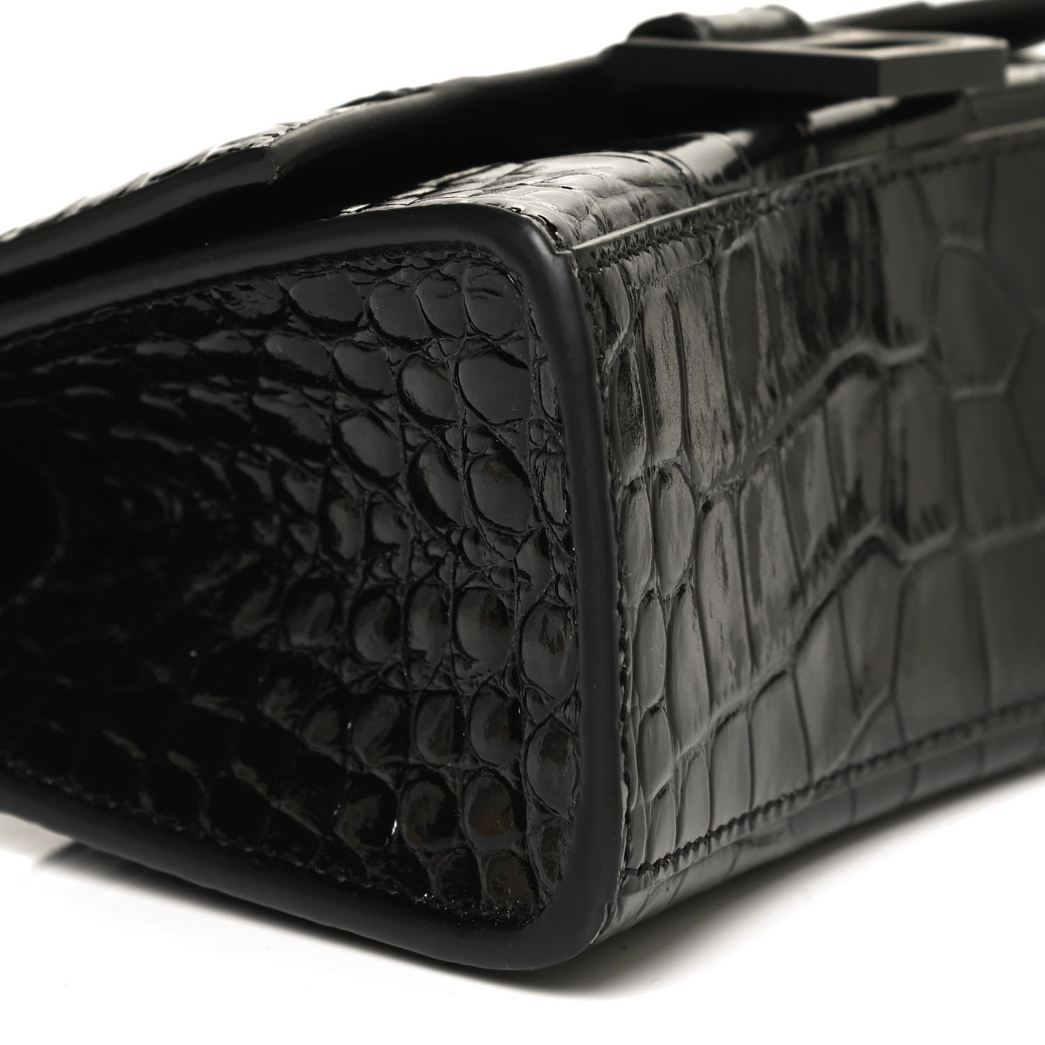 Balenciaga Shiny Calfskin Monochrome Crocodile Embossed Hourglass Top Handle Bag XS Black 11 of 11