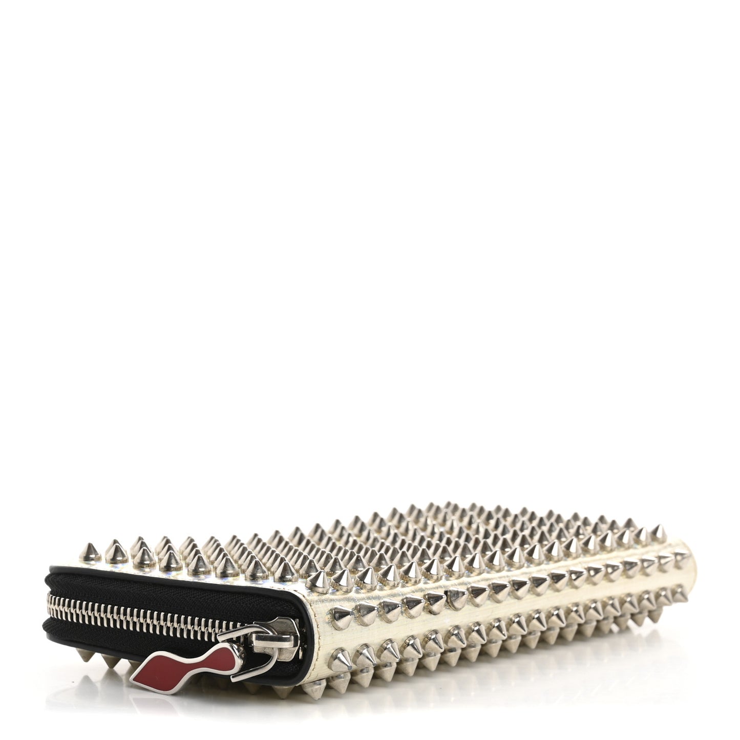 Metallic Specchio Panettone Spiked Zip Around Wallet Silver