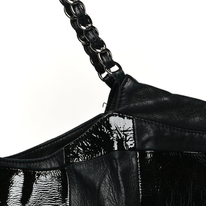 Chanel Lambskin Patent Calfskin Brooklyn Patchwork Extra Large Hobo Black 10 of 10