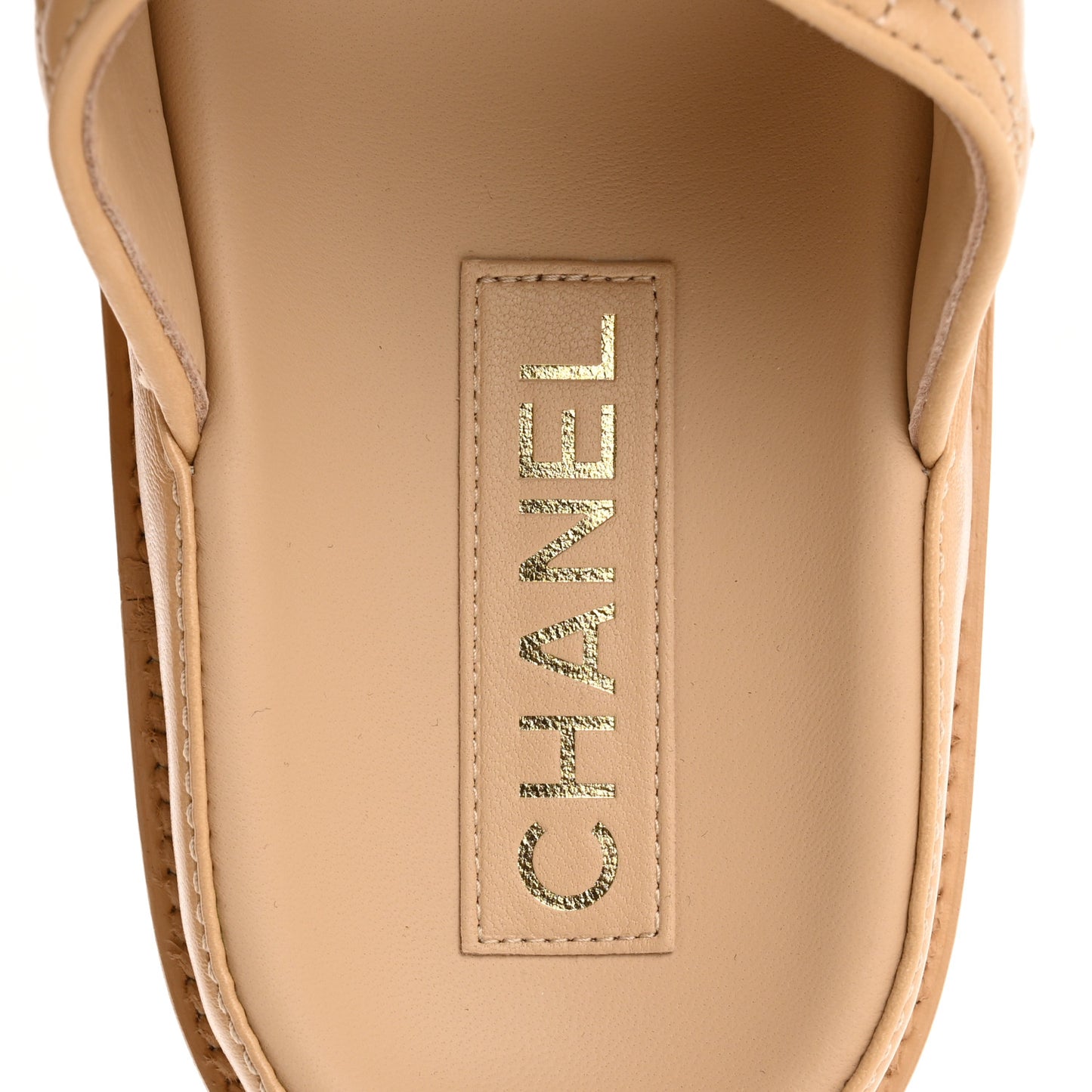 Lambskin Quilted Velcro Dad Chain CC Slide Sandals 39 Beige