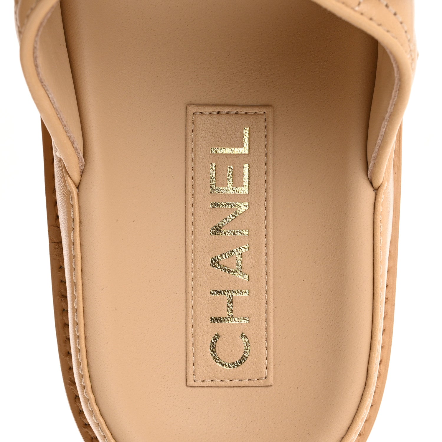 Chanel Lambskin Quilted Velcro Dad Chain CC Slide Sandals 39 Beige 7 of 10