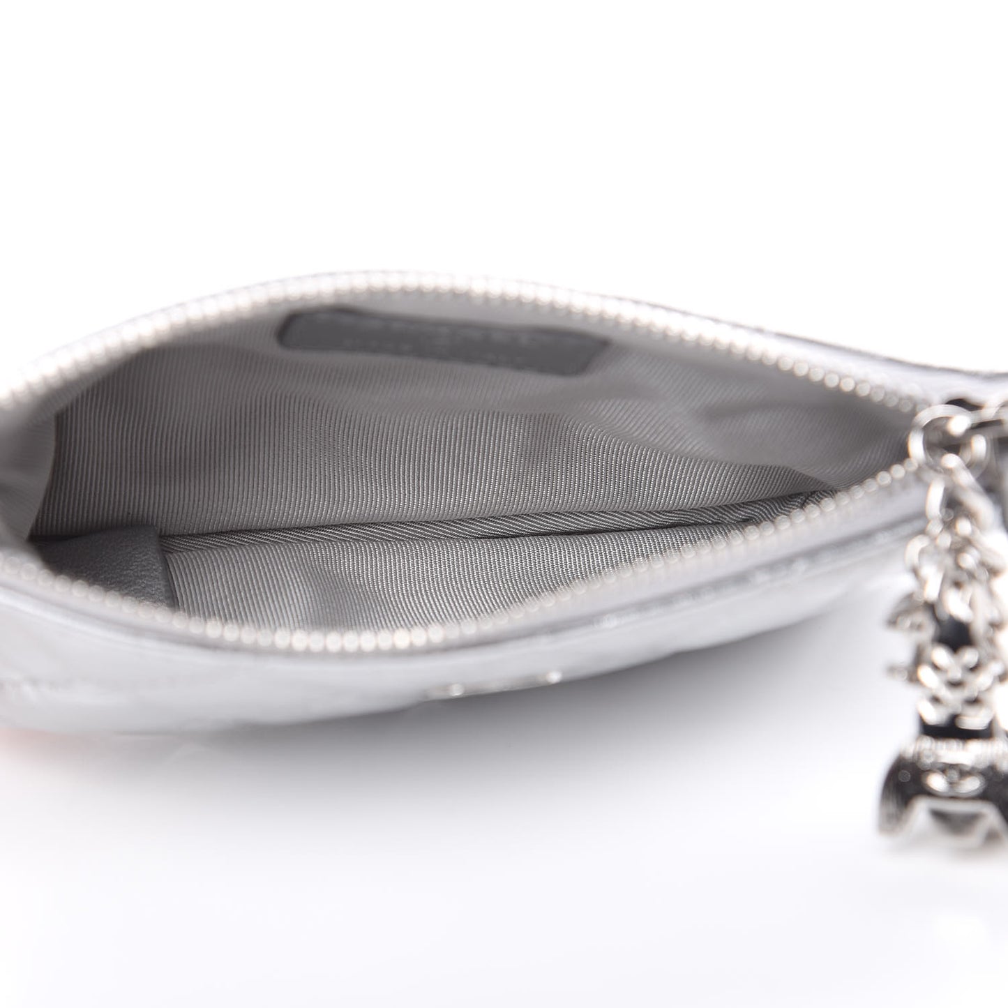 Metallic Calfskin Quilted Small Cosmo Cosmetic Case Silver