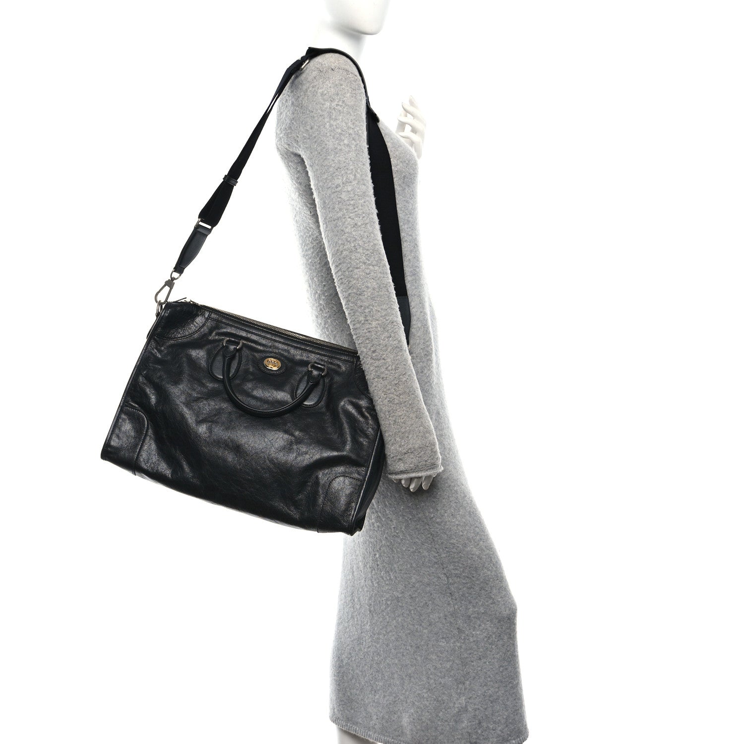 Gucci Fluffy Calfskin Morpheus Weekender Duffle Black 2 of 10