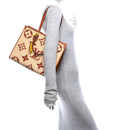 Louis Vuitton Raffia Calfskin Monogram Giant Onthego MM Tan 2 of 10