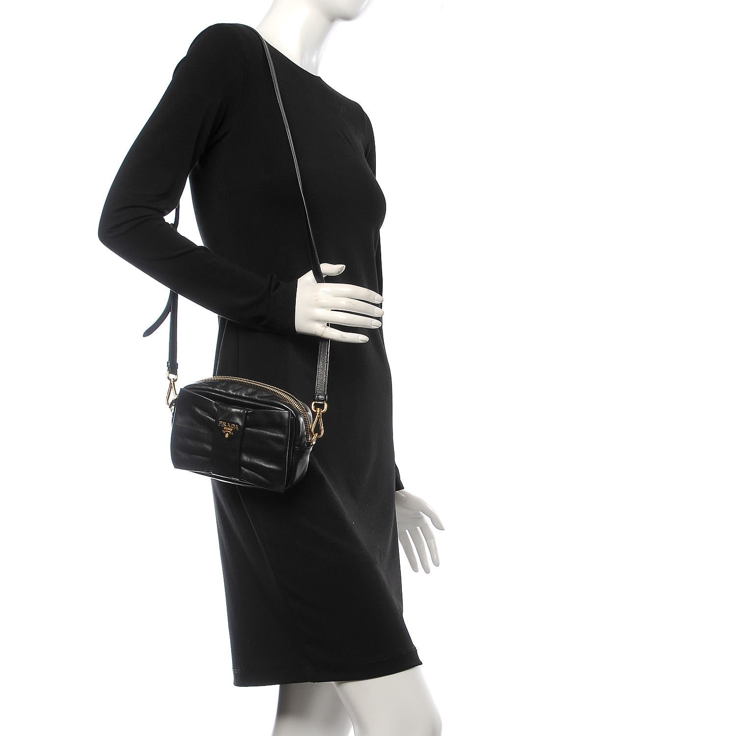 Prada Glace Calfskin Zippers Bow Clutch Black 2 of 9