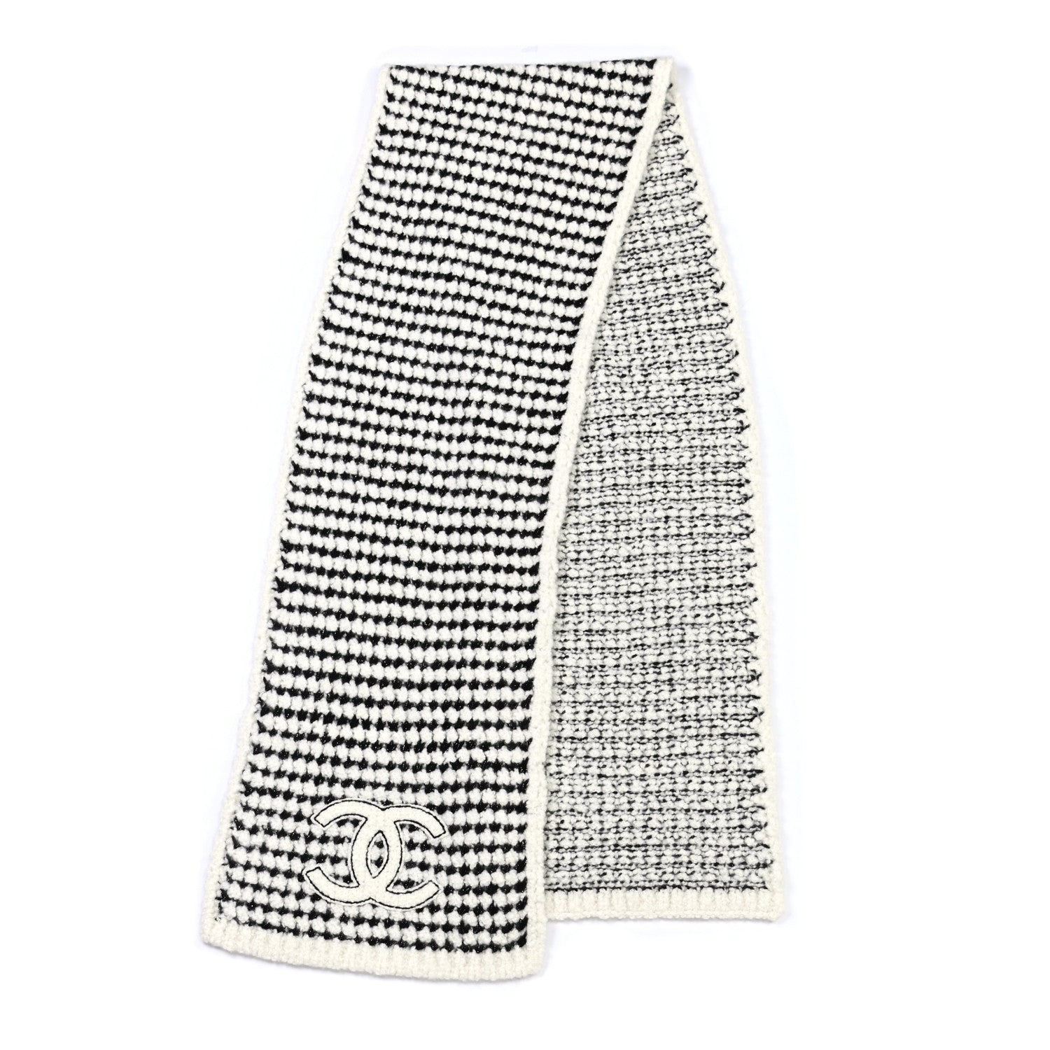 Chanel Cashmere Silk CC Scarf Black White 1 of 5