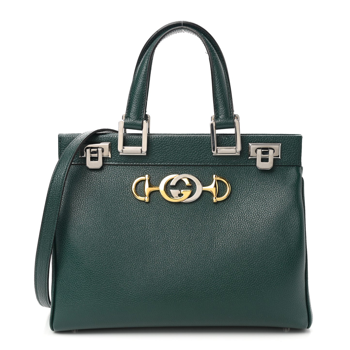 Grainy Calfskin Small Zumi Top Handle Bag Vintage Green