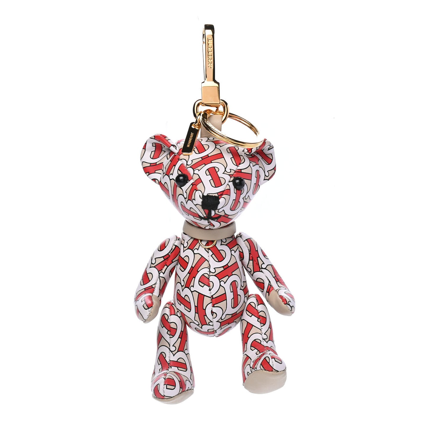 Calfskin Print Monogram Thomas Bear Bag Charm Beige Red