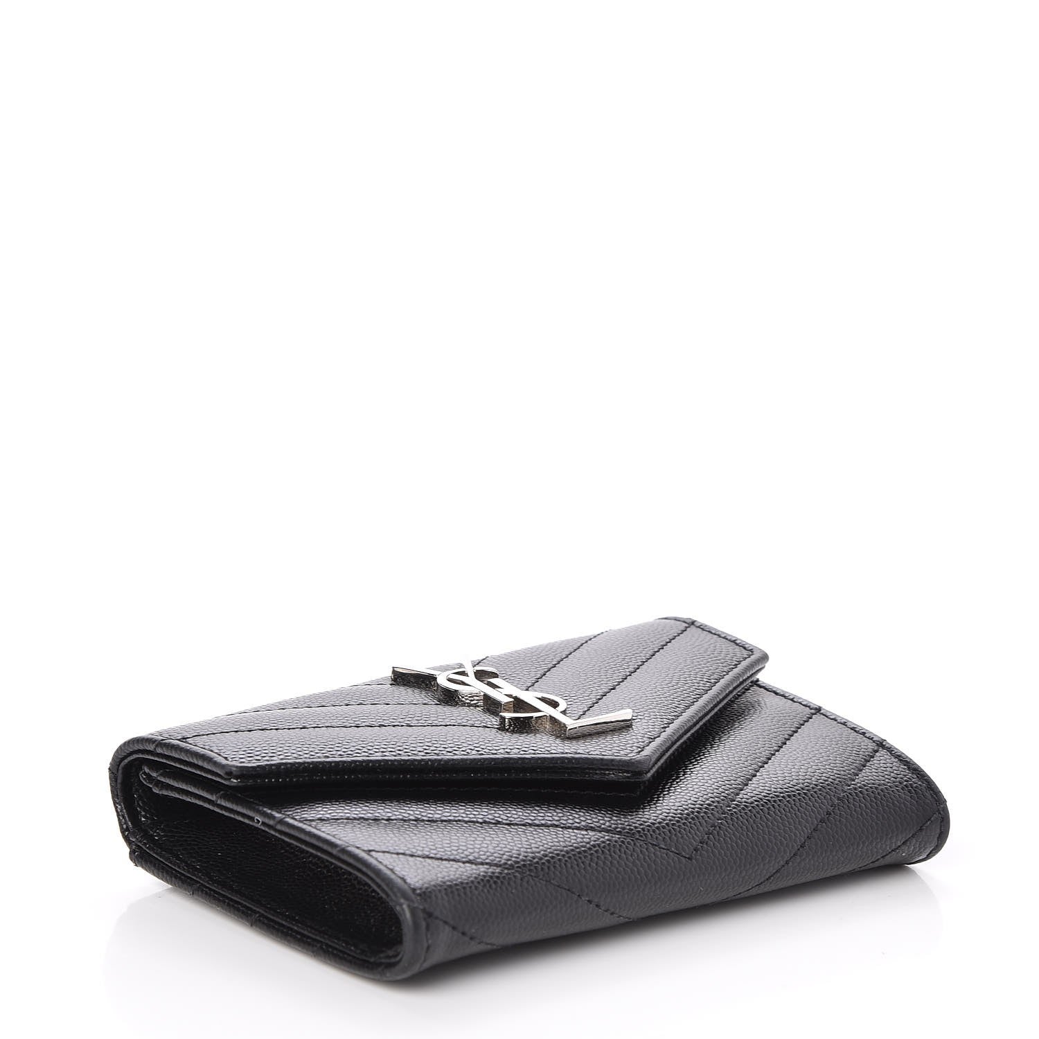 Saint Laurent Grain De Poudre Matelasse Chevron Small Monogram Envelope Wallet Black 4 of 6