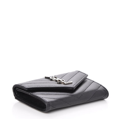 Saint Laurent Grain De Poudre Matelasse Chevron Small Monogram Envelope Wallet Black 4 of 6