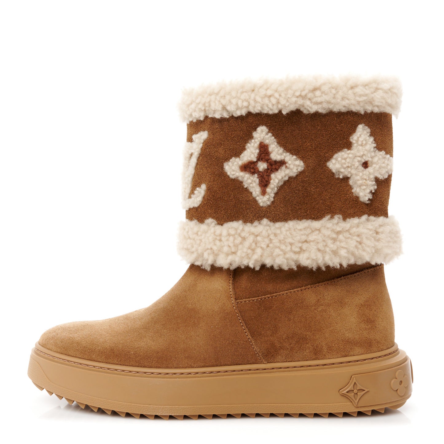 Suede Calfskin Shearling Snowdrop Flat Ankle Boot 37.5 Cognac