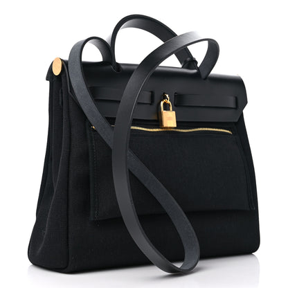 Hermes Military Toile Vache Hunter Herbag Zip PM 31 Black 5 of 12