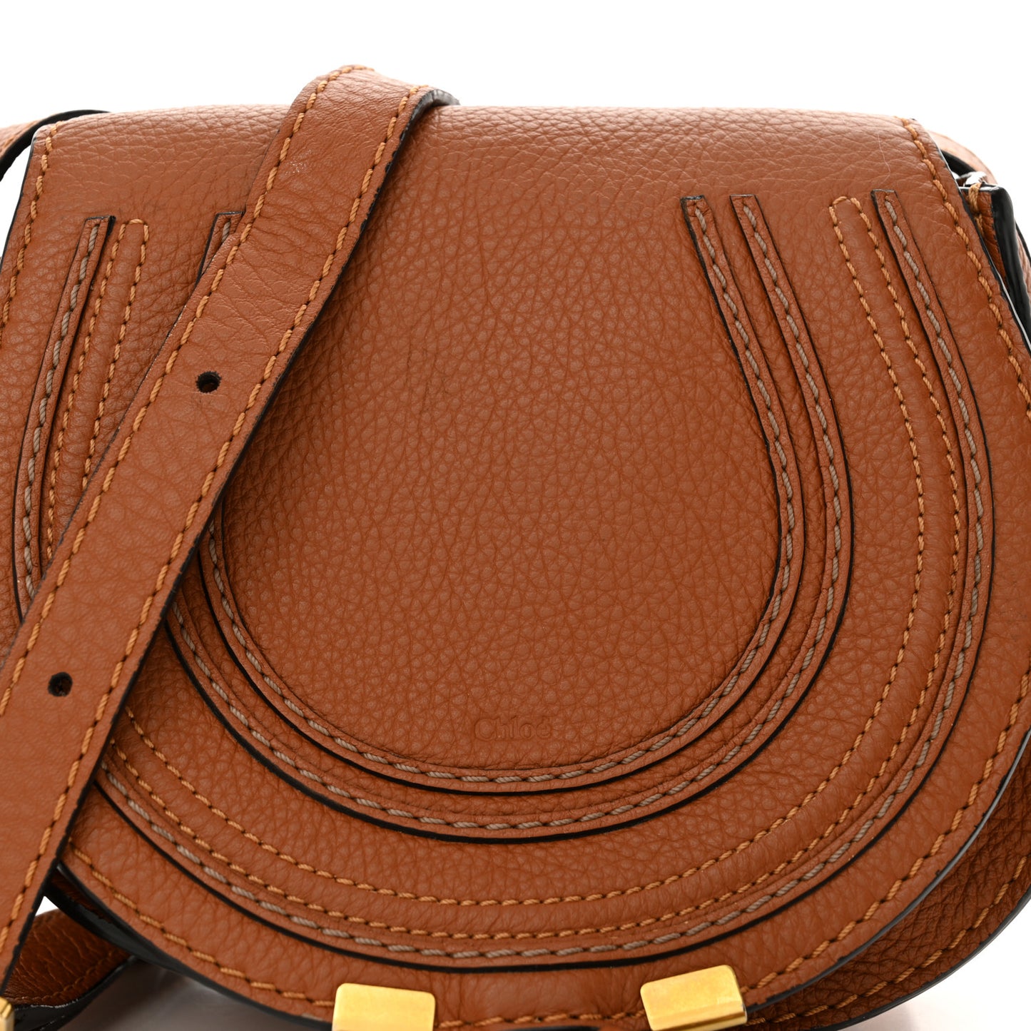 Grained Calfskin Small Marcie Saddle Bag Tan