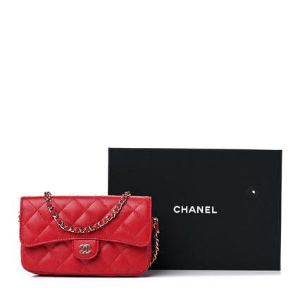 Chanel Caviar Quilted Flap Phone Holder With Chain Red 12 of 12