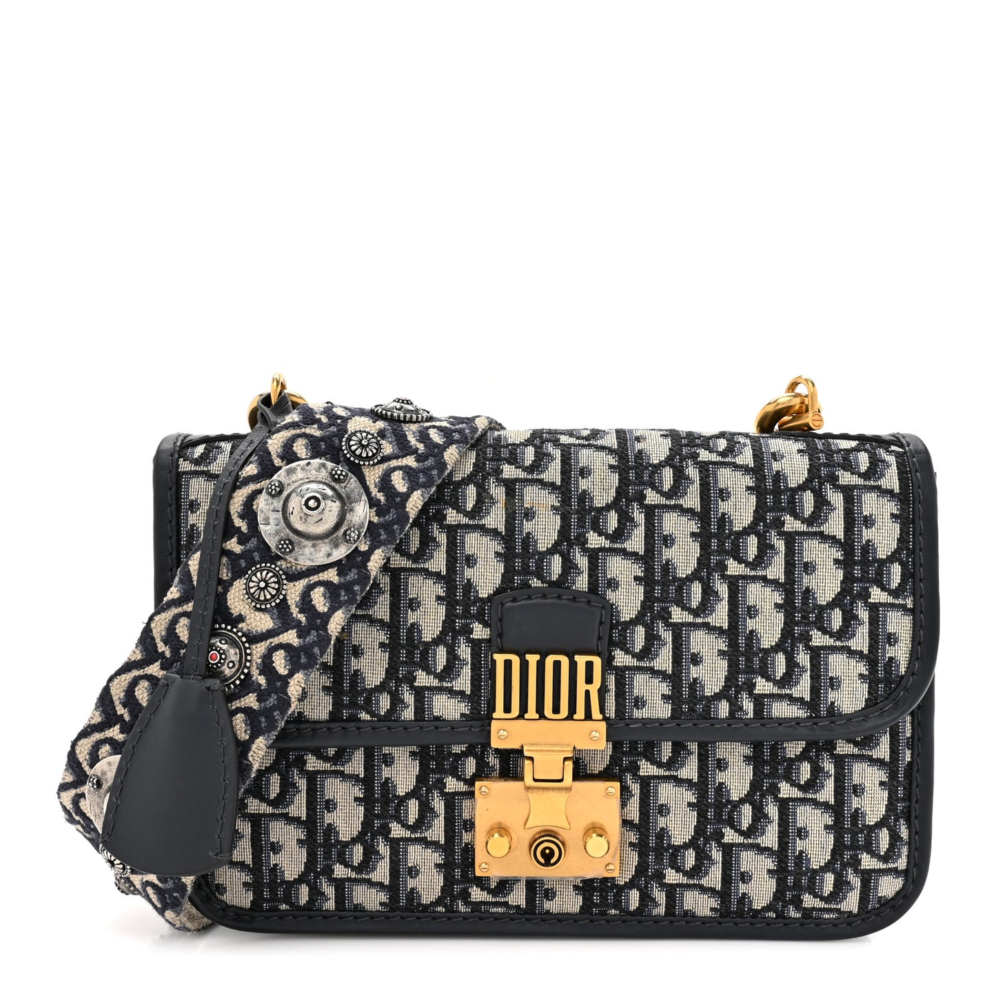 Oblique Small DiorAddict Flap Bag Navy Blue