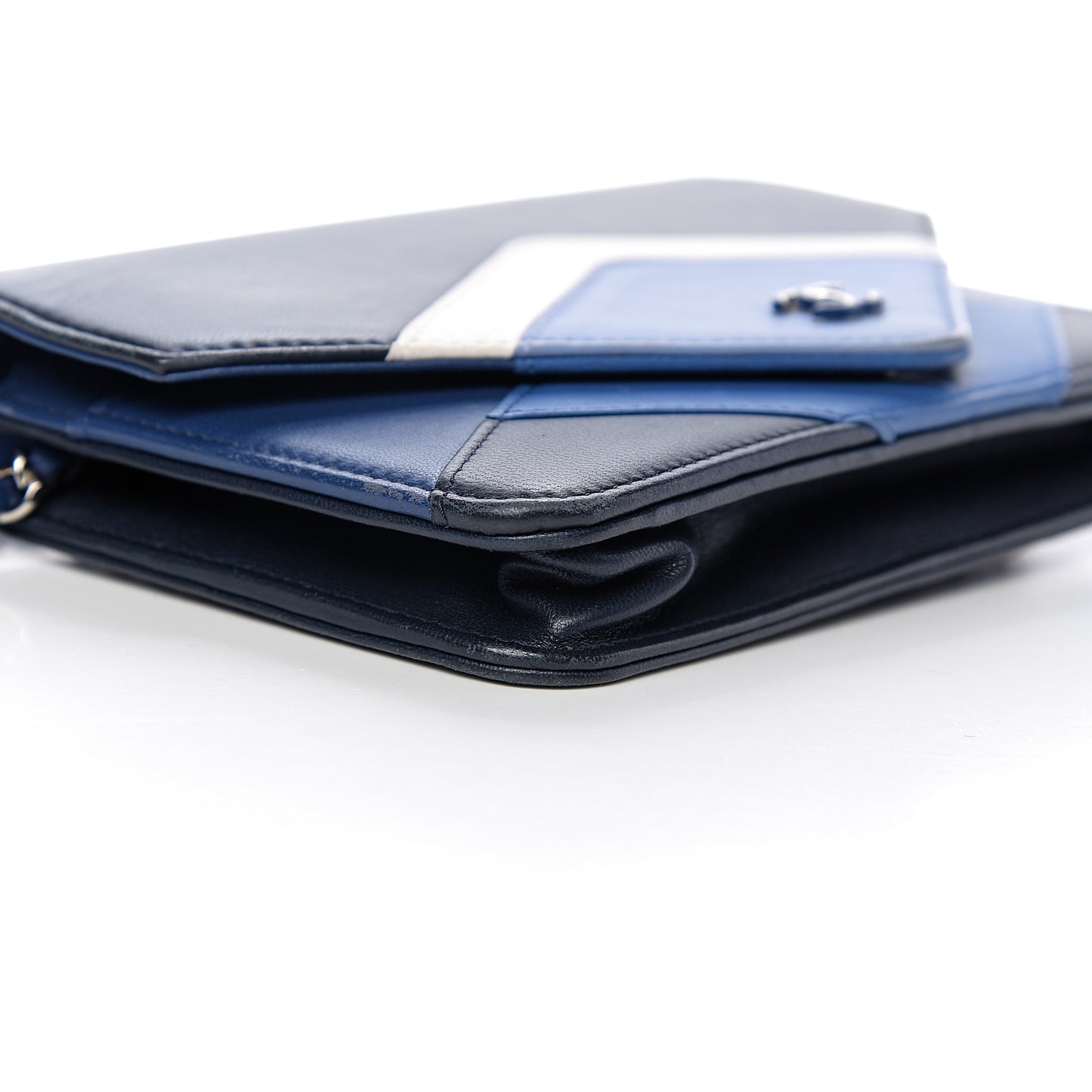 Lambskin Stitched Wallet On Chain WOC Blue