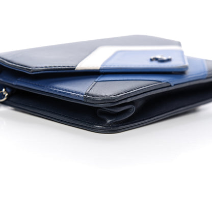 Chanel Lambskin Stitched Wallet On Chain WOC Blue 9 of 12
