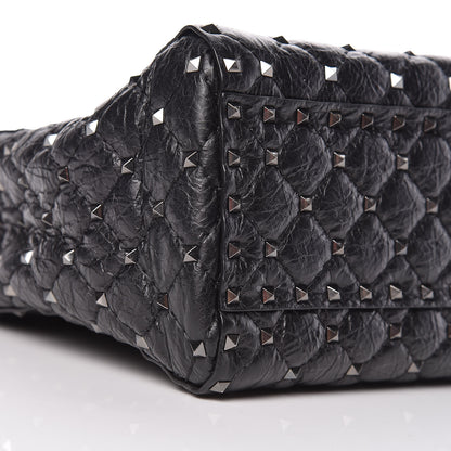 Valentino Garavani Craquele Nappa Rockstud Spike Tote Black 8 of 9