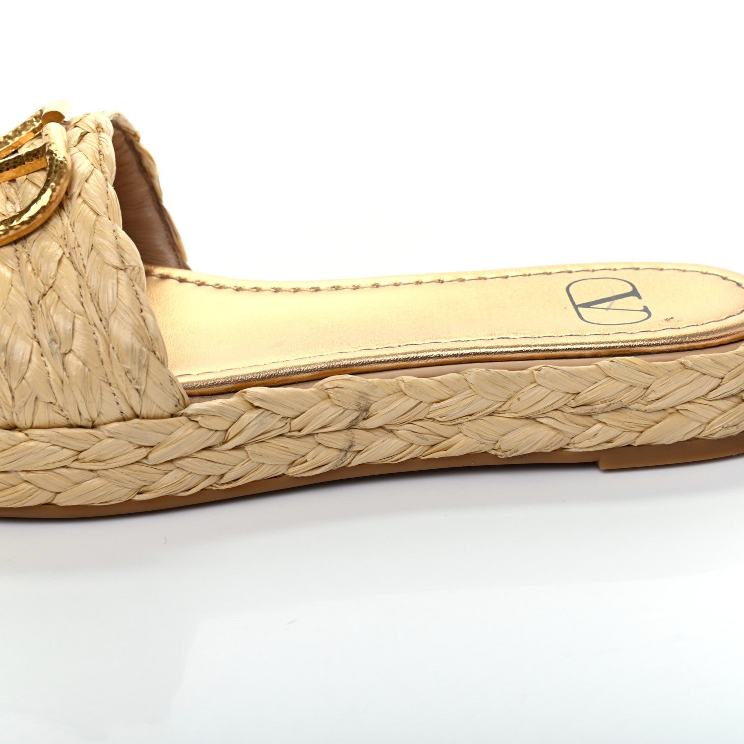 Valentino Garavani Raffia Vlogo Espadrille 5mm Flat Slide Sandals 38 Natural 12 of 15