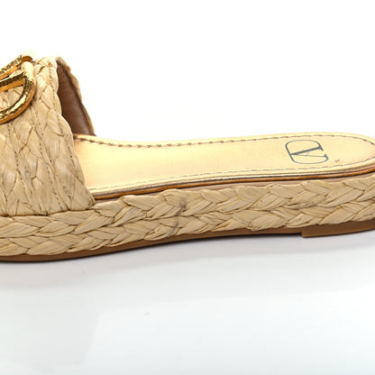Valentino Garavani Raffia Vlogo Espadrille 5mm Flat Slide Sandals 38 Natural 12 of 15