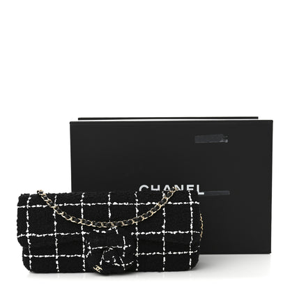 Chanel Tweed Quilted East West Camellia Clutch  Black White 11 of 11