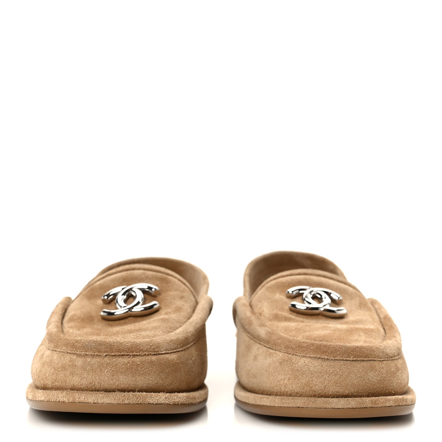 Chanel Suede Calfskin CC Slingback Loafers 35 Dark Beige 3 of 10