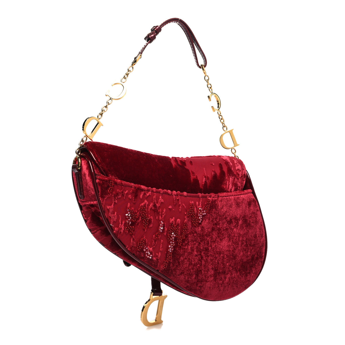 Velvet Beaded Saddle Bag Red