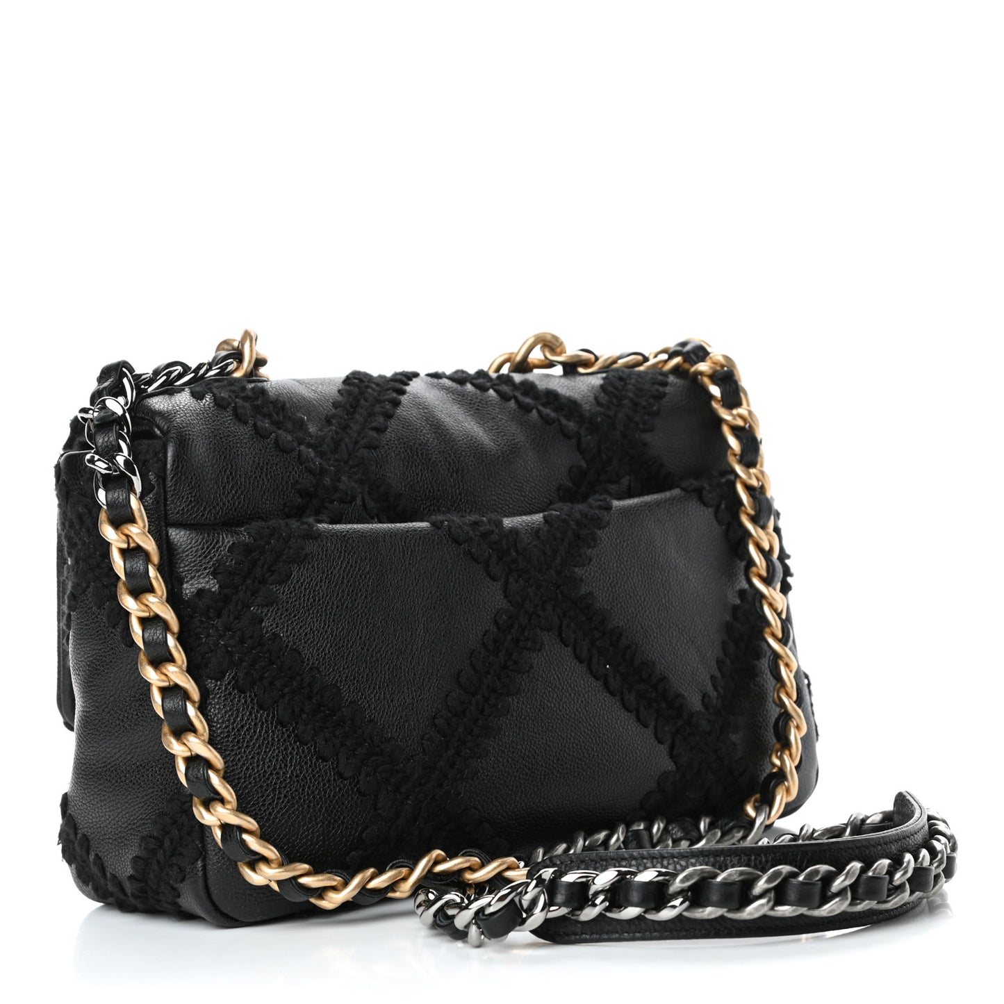 Calfskin Crochet Medium Chanel 19 Flap Black
