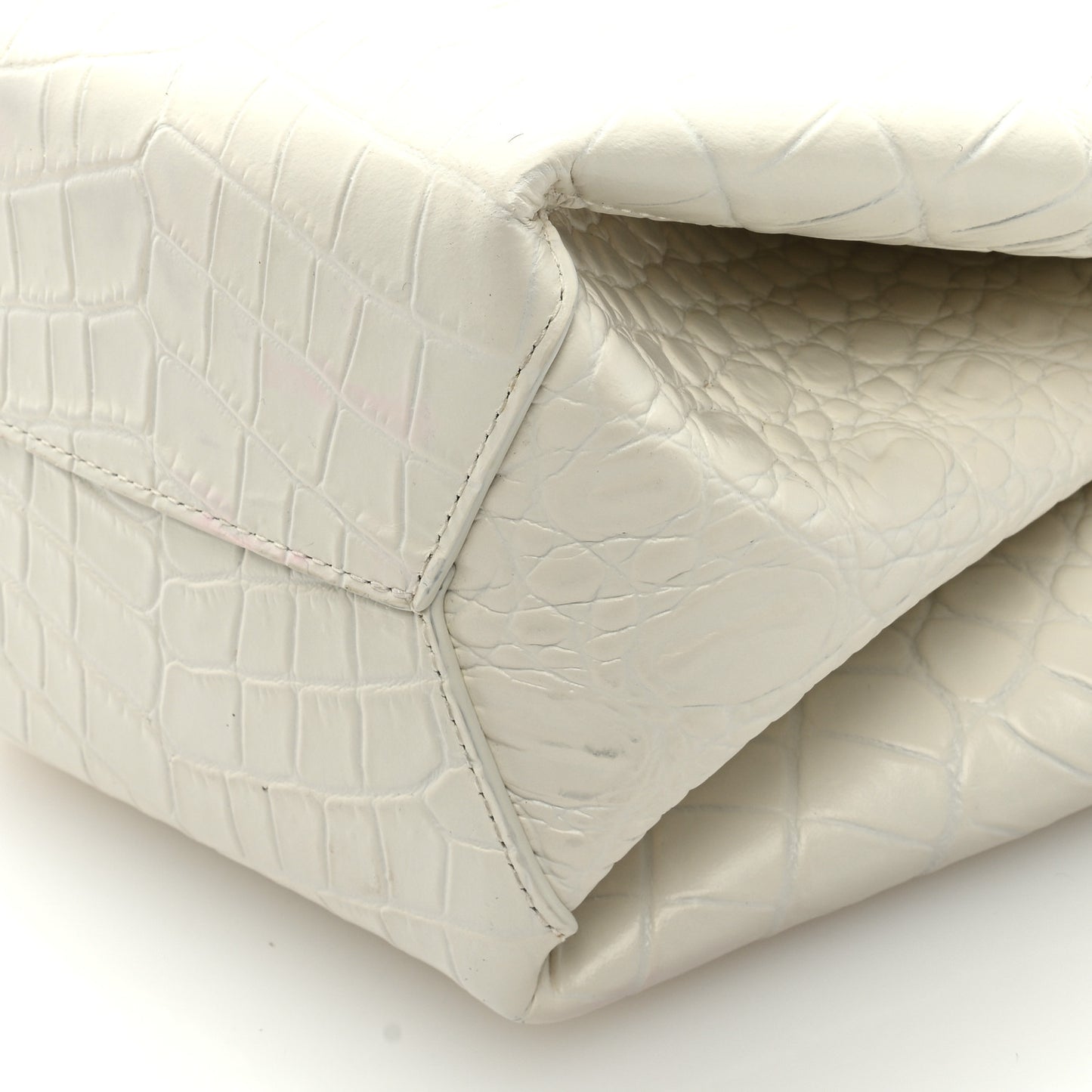 Calfskin Crocodile Embossed Doll Top Handle Bag White