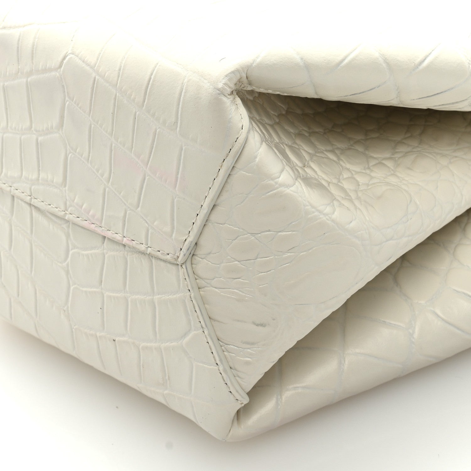 Bottega Veneta Calfskin Crocodile Embossed Doll Top Handle Bag White 9 of 11