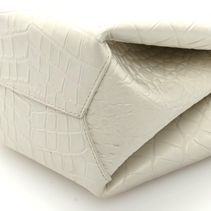 Bottega Veneta Calfskin Crocodile Embossed Doll Top Handle Bag White 9 of 11