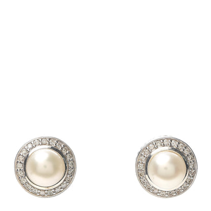 David Yurman Sterling Silver Diamond Pearl 8mm Cerise Earrings 1 of 4