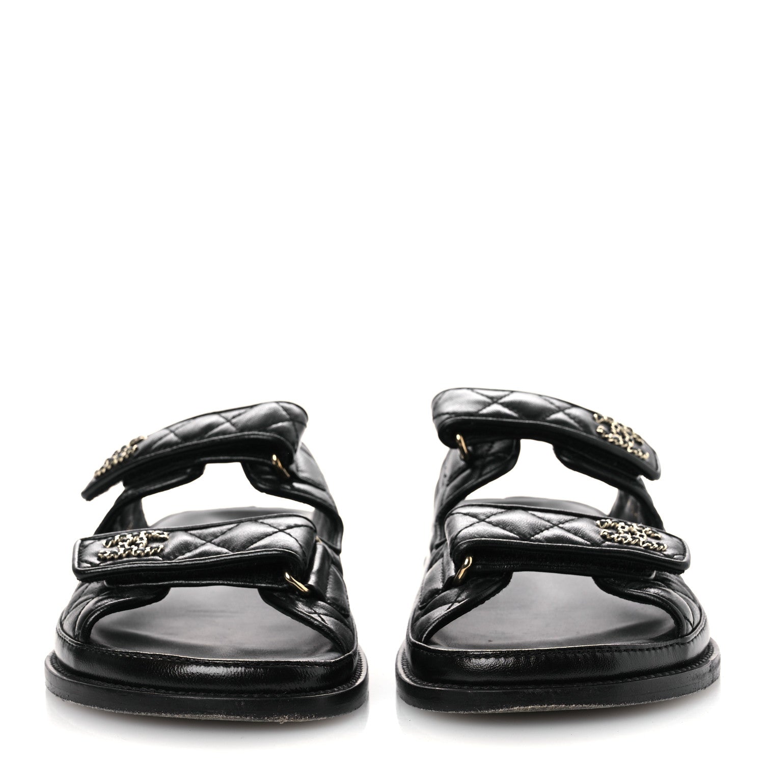 Chanel Lambskin Quilted Velcro Dad Chain CC Slide Sandals 39 Black 3 of 13