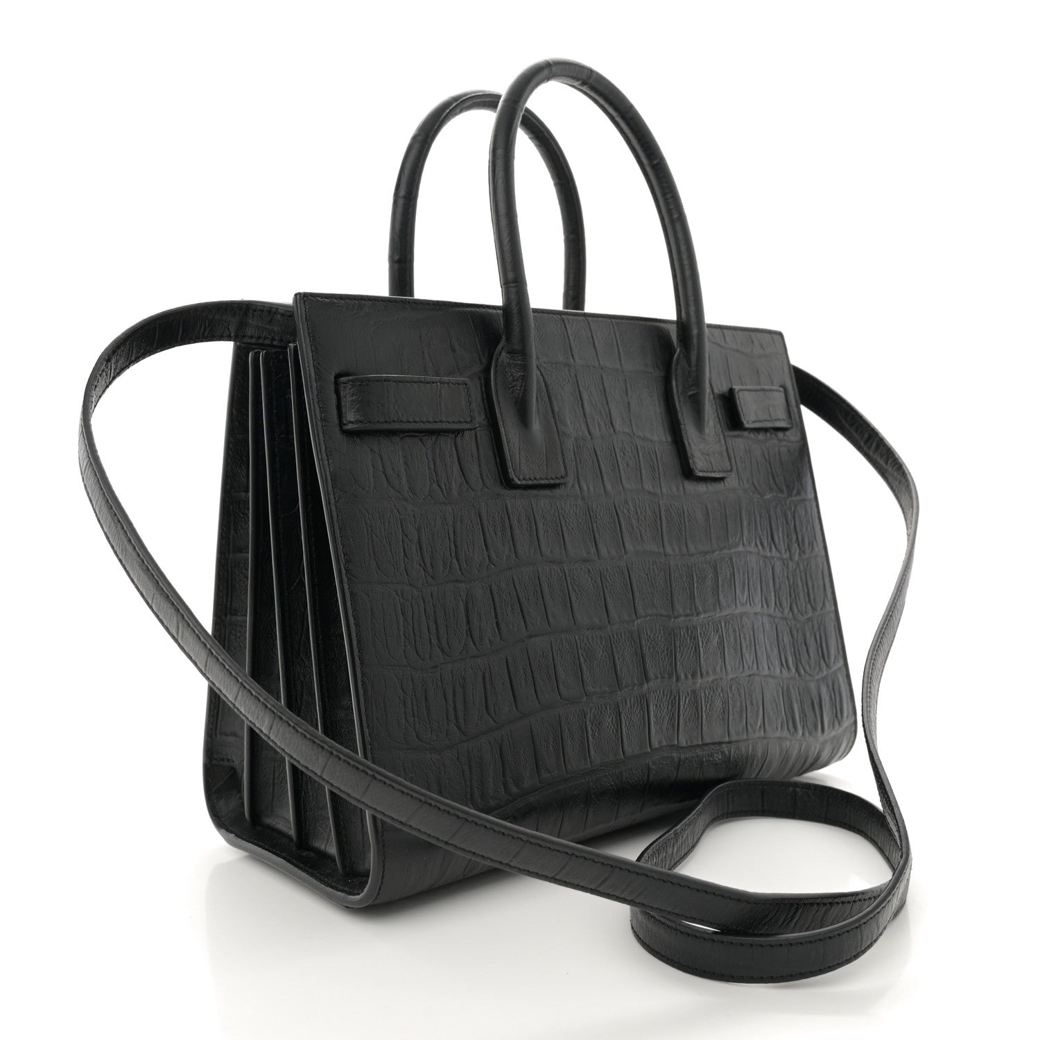 Saint Laurent Calfskin Crocodile Embossed Baby Sac De Jour Carryall Black 3 of 10
