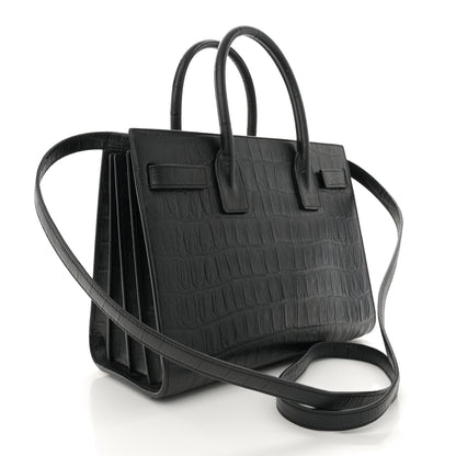Saint Laurent Calfskin Crocodile Embossed Baby Sac De Jour Carryall Black 3 of 10
