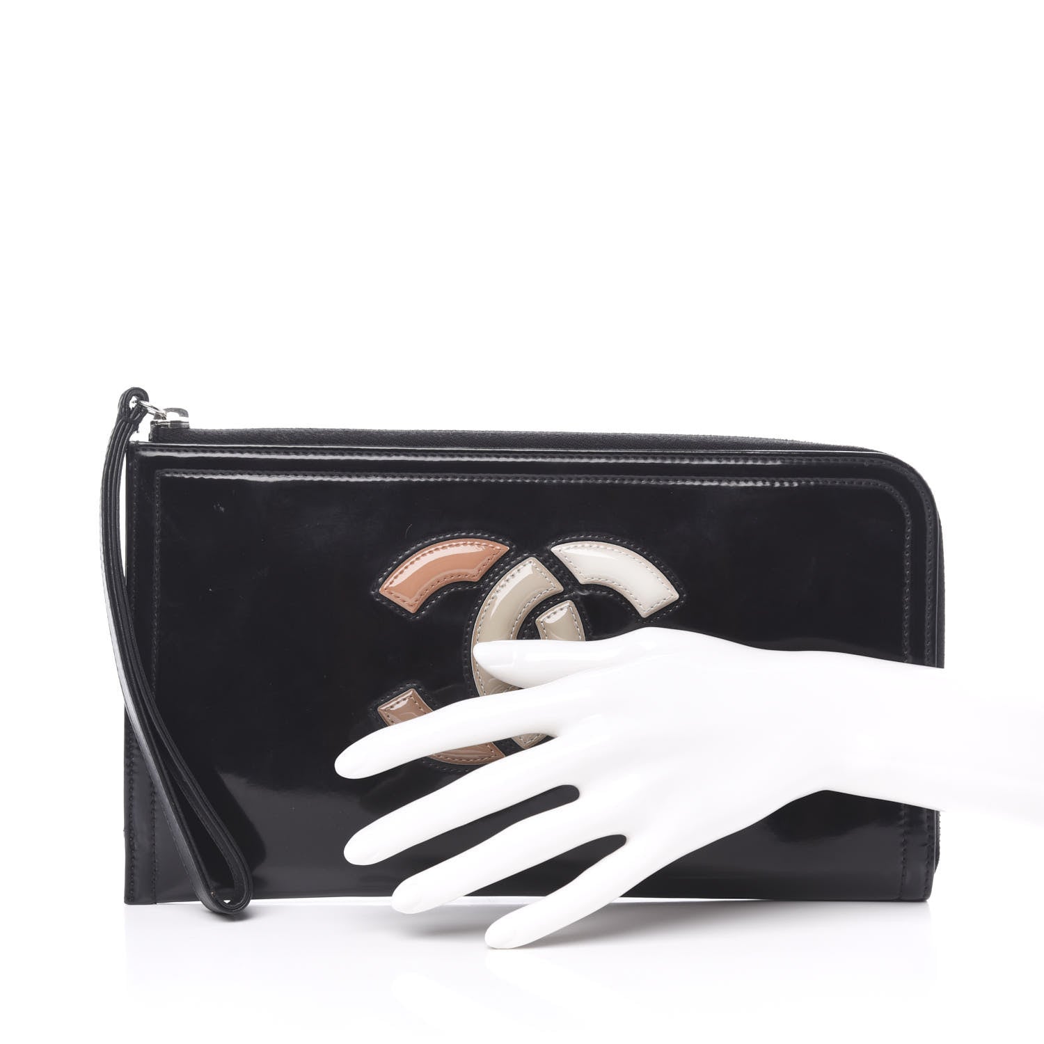 Chanel Vinyl Patent Lipstick Wristlet Wallet Black 2 of 9