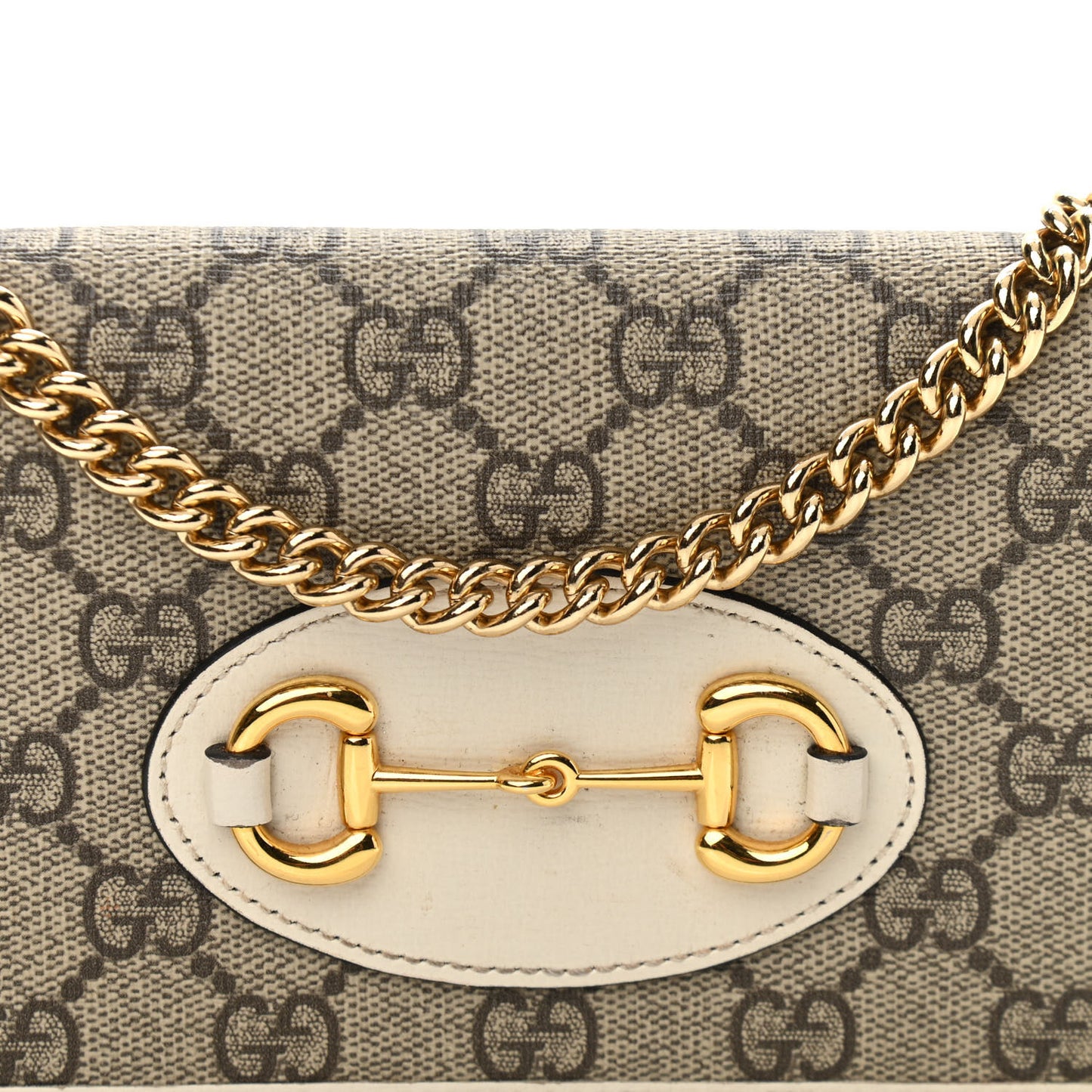 GG Supreme Monogram Azalea Calfskin Horsebit 1955 Wallet On Chain Beige Ebony Mystic White