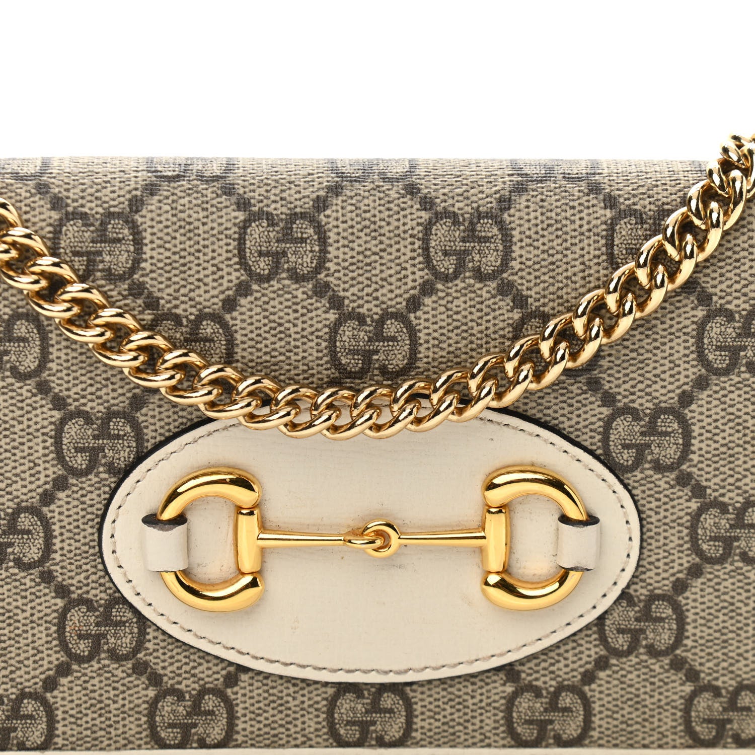 Gucci GG Supreme Monogram Azalea Calfskin Horsebit 1955 Wallet On Chain Beige Ebony Mystic White 8 of 11