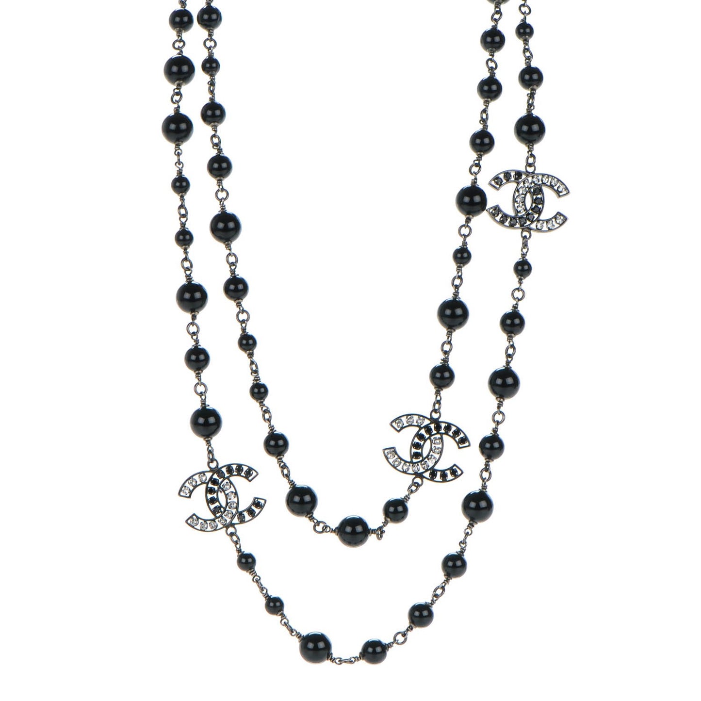 Crystal CC Beaded Long Necklace Black