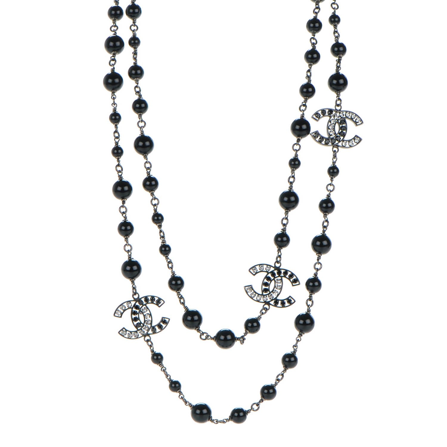 Chanel Crystal CC Beaded Long Necklace Black 1 of 5